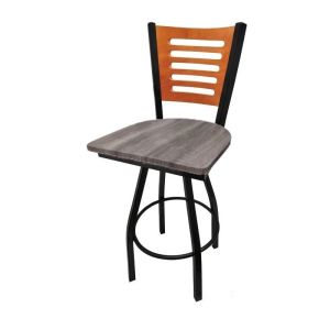 5 Line Wood Back Swivel 300 LB Counter Height Stool, Cherry Back, Barnwood Seat