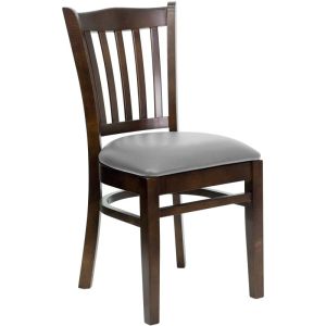 HUSKY Seating Vertical Back Wood 800 LB Restaurant Chair with Walnut Finish & Custom Vinyl Seat