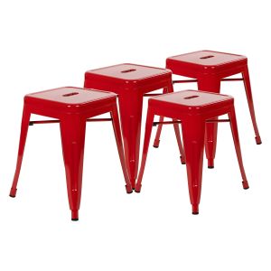 4 PACK - HUSKY Seating 250 LB 18" Table Height Stackable Backless Metal Indoor Restaurant Stool - Red