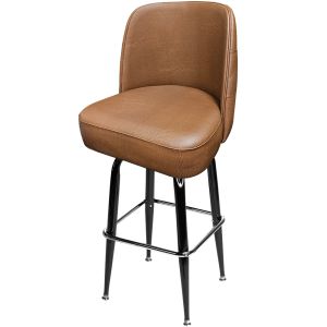 Tufted Back Bucket 500 LB Bar Stool - Buckskin Vinyl with Gloss Black Square Swivel Frame