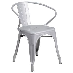 HUSKY Seating 500 LB Stackable Indoor-Outdoor Mid-Back Bistro Style Metal Chair-Silver