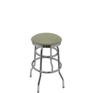 Heavy Duty SlimLine 500 LB Button Top Swivel Bar Stool with Double Rung Chrome Frame - Gray Vinyl