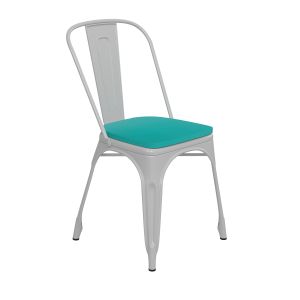 HUSKY Seating 500 LB Commercial Grade White Metal Indoor-Outdoor Stackable Chair with Mint Green Poly Resin Wood Seat