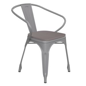 HUSKY Seating 500 LB Commercial Grade Silver Metal Indoor-Outdoor Chair with Arms with Gray Poly Resin Wood Seat