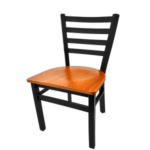 Heavy Duty 300 LB XL Ladderback Metal Frame Restaurant Chair with Cherry Stain Wood Seat