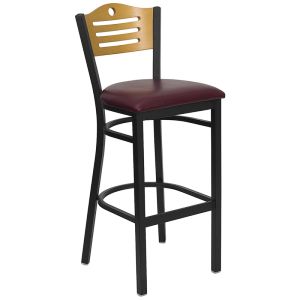 HUSKY Seating Heavy Duty 500 LB Metal Bar Stool with Natural Wood Slat Back-Burgundy