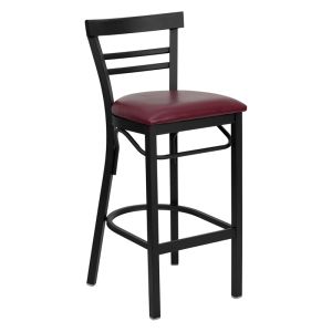 HUSKY Seating Heavy Duty 500 LB Restaurant Bar Stool with Mid-Back & Padded Seat-Burgundy