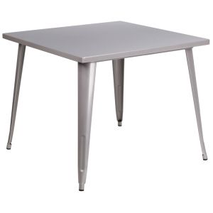 HUSKY Seating® 35.5" Square Metal Indoor-Outdoor Restaurant Table-Silver