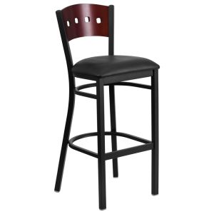 HUSKY Seating 500 LB Mahogany Wood Four Square Back Restaurant Bar Height Stool-Black
