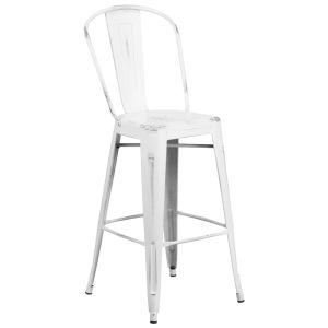 HUSKY Seating 500 LB Distressed Finish 30" Indoor-Outdoor Metal Bar Stool-White