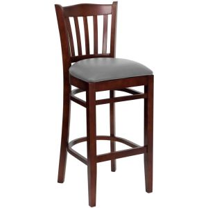 HUSKY Seating 800 LB Mahogany Finish Vertical Slat Back Wooden Restaurant Bar Stool with Custom Vinyl Seat