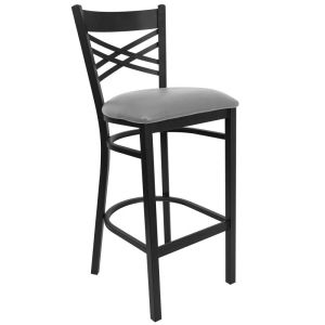 HUSKY Seating 500 LB X-Back Black Metal Restaurant Bar Height Stool with Custom Vinyl Seat