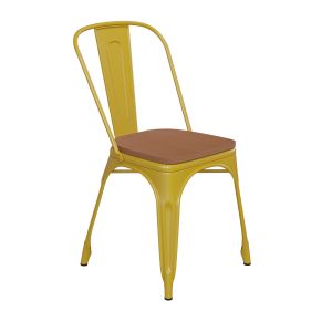 HUSKY Seating 500 LB Commercial Grade Yellow Metal Indoor-Outdoor Stackable Chair with Teak Poly Resin Wood Seat