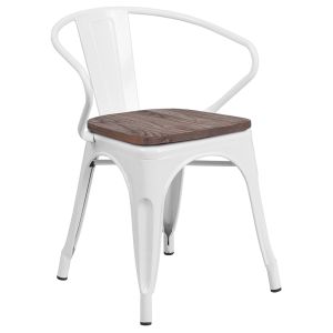 HUSKY Seating 500 LB White Metal Chair with Wood Seat and Arms