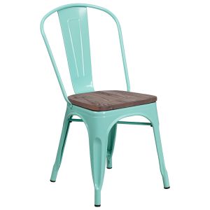 HUSKY Seating 500 LB Mint Green Metal Stackable Chair with Wood Seat