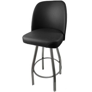 Heavy Duty 500 LB Swivel Bucket Bar Stool with Clear Coat Frame - Black Vinyl