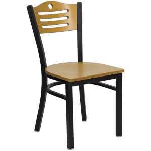 HUSKY Seating Heavy Duty 500 LB Restaurant Chair with Natural Wood Slat Design Back-Natural Wood Seat