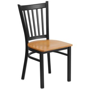HUSKY Seating Vertical Back Black Metal 500 LB Restaurant Chair with Wood Seat- Natural