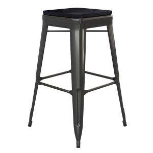 HUSKY Seating 500 LB Commercial Grade 30" High Backless Black Metal Indoor-Outdoor Barstool with Black Poly Resin Wood Seat