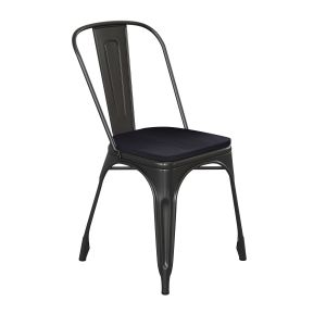 HUSKY Seating 500 LB Commercial Grade Black Metal Indoor-Outdoor Stackable Chair with Black Poly Resin Wood Seat
