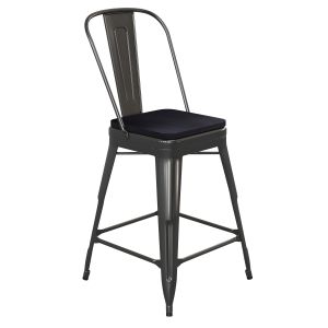 Husky Seating 500 LB Commercial Grade 24" High Black Metal Indoor-Outdoor Counter Height Stool with Removable Back and Black All-Weather Poly Resin Seat