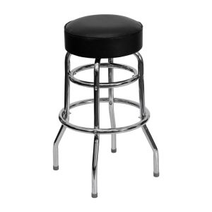 HUSKY Seating Heavy Duty 500 LB Steel Metal Bar Stool with Chrome Frame & Swivel Seat-Black