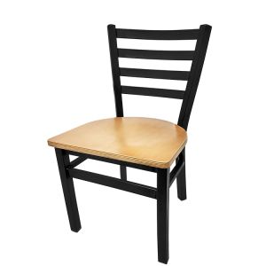 Heavy Duty 300 LB XL Ladderback Metal Frame Restaurant Chair with Clear Coat Finish Wood Seat