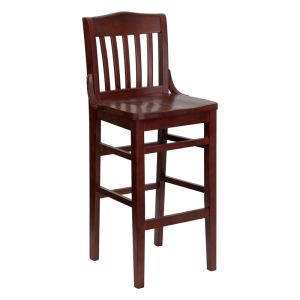HUSKY Seating Heavy Duty 800 LB Mahogany Finished School House Back Wood Restaurant Bar Height Stool