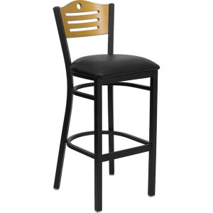 HUSKY Seating Heavy Duty 500 LB Metal Bar Stool with Natural Wood Slat Back-Black