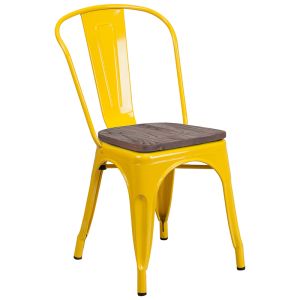 HUSKY Seating 500 LB Yellow Metal Stackable Chair with Wood Seat