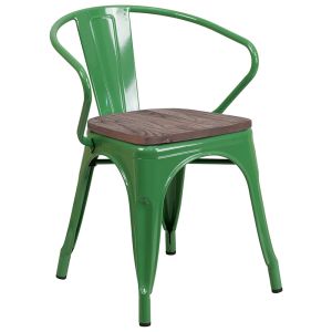HUSKY Seating 500 LB Green Metal Chair with Wood Seat and Arms