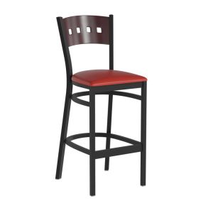 HUSKY Seating 500 LB Mahogany Wood Four Square Back Restaurant Bar Height Stool-Red
