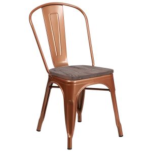 HUSKY Seating 500 LB Copper Metal Stackable Chair with Wood Seat