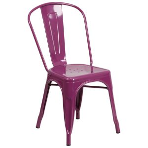 HUSKY Seating 500 LB Bistro Style Metal Indoor-Outdoor Stackable Chair-Purple