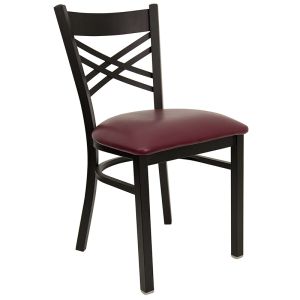 HUSKY Seating 500 LB X-Back Black Metal Restaurant Chair with Burgundy Vinyl Seat
