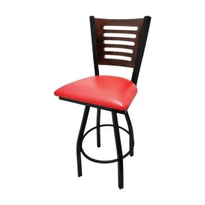 5 Line Wood Back Swivel 300 LB Counter Height Stool, Walnut Back, Red Vinyl Seat
