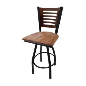 5 Line Wood Back Swivel 300 LB Counter Height Stool, Walnut Back, Reclaimed Wood Seat