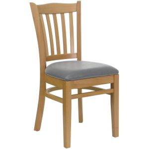 HUSKY Seating Vertical Back Wood 800 LB Restaurant Chair with Natural Finish & Custom Vinyl Seat