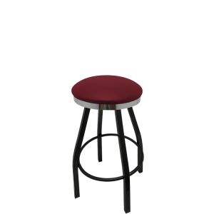 Heavy Duty SlimLine 500 LB Button Top Swivel Bar Stool with Black Powder Coat Frame & Chrome Seat Ring - Wine Vinyl