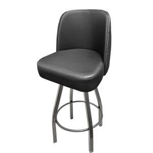 Tufted Back Bucket 500 LB Bar Stool - Black Vinyl with Counter Height Clear Coat Swivel Frame