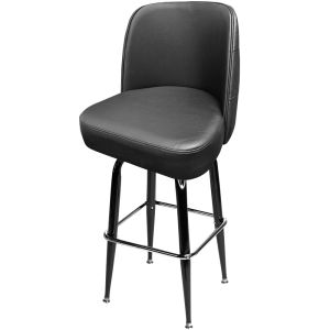 Tufted Back Bucket 500 LB Bar Stool - Black Vinyl with Gloss Black Square Swivel Frame