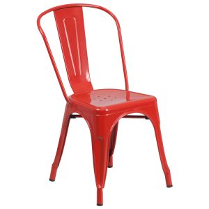 HUSKY Seating 500 LB Stackable Indoor-Outdoor Bistro Style Metal Chair-Red