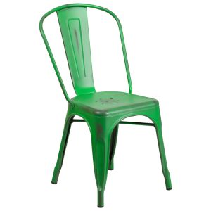 HUSKY Seating 500 LB Distressed Bistro Style Metal Indoor-Outdoor Stackable Chair-Green