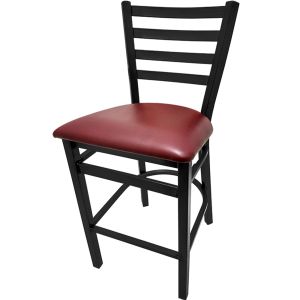 Heavy Duty 300 LB XL Ladderback Metal Frame Restaurant Bar Stool with Wine Vinyl Seat