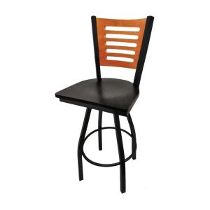 5 Line Wood Back Swivel 300 LB Counter Height Stool, Cherry Back, Black Wood Seat