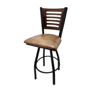5 Line Wood Back Swivel 300 LB Counter Height Stool, Walnut Back, Buckskin Vinyl Seat