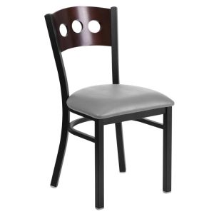 HUSKY Seating Heavy Duty 500 LB Restaurant Chair with Walnut Tri-Circle Back-Custom Color Vinyl Seat