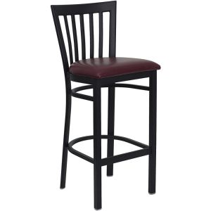 HUSKY Seating Heavy Duty 500 LB Restaurant Bar Stool with School House Back & Padded Seat-Burgundy