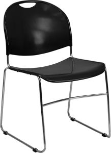 HUSKY Seating® 880 LB Compact Commercial Stack Chair with Chrome Sled Base-Black
