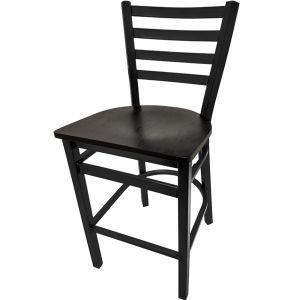 Heavy Duty 300 LB XL Ladderback Metal Frame Restaurant Bar Stool with Black Stain Wood Seat
